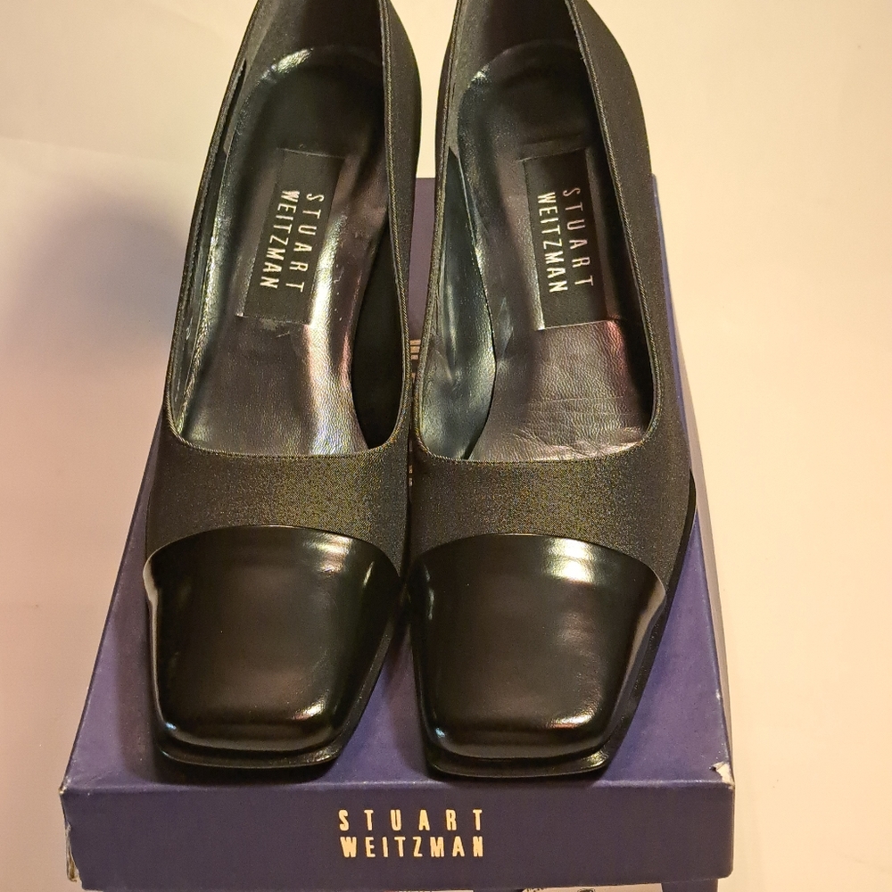 WOMEN'S STUART WEITZMAN SQUARE TOE HEELS SIZE 7.5 B - Picture 12 of 16